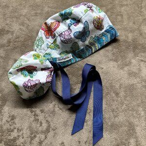 KimKaps Butterfly Print Scrub Cap | Euro Style | Adjustable Ties | Nurse Doctor
